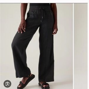 Athleta cabo linen wide leg pants black size 6 high waisted